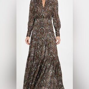 Multicolor Metallic Paisley Maxi Dress
